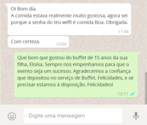 Após ser servida com um Buffet Comida de Boteco, a Eloísa falou o que achou do serviço