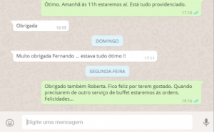 Depois de ser servida com o Buffet Social Fino a Roberta deu seu depoimento espontaneamente
