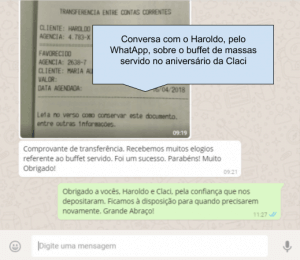 Conversa pelo WhatsApp sobre o buffet de massas recém servido